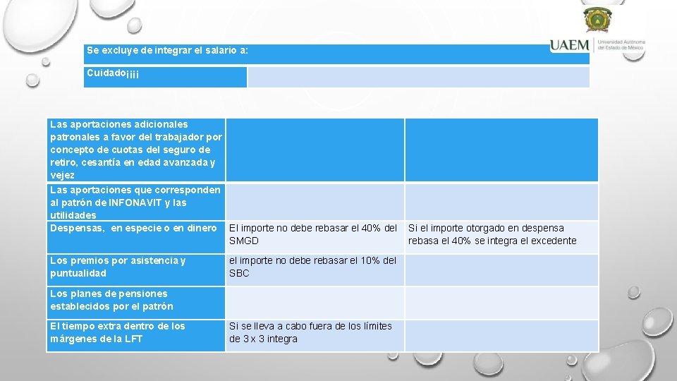 Se excluye de integrar el salario a: Cuidado¡¡¡¡ Las aportaciones adicionales patronales a favor