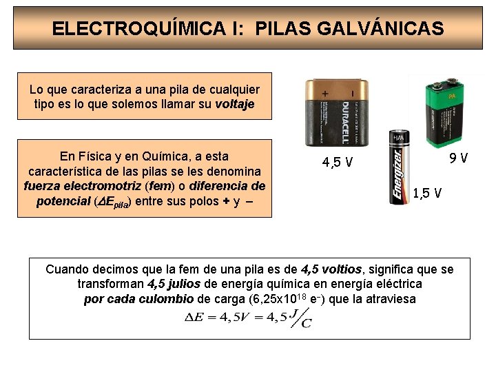 ELECTROQUÍMICA I: PILAS GALVÁNICAS Lo que caracteriza a una pila de cualquier tipo es