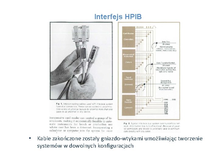 Interfejs HPIB • Kable zakończone zostały gniazdo-wtykami umożliwiając tworzenie systemów w dowolnych konfiguracjach 