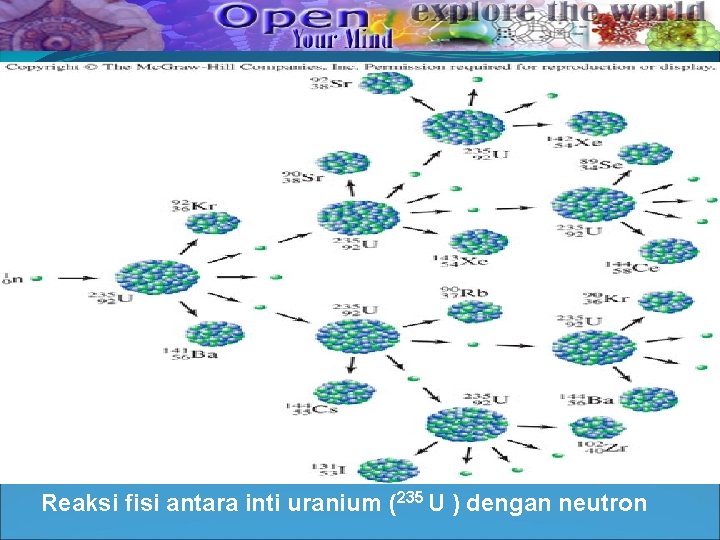 Reaksi fisi antara inti uranium (235 U ) dengan neutron Reaksi fisi antara inti uranium (235 U ) dengan neutron