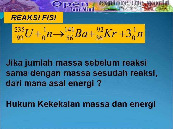 REAKSI FISI Jika jumlah massa sebelum reaksi sama dengan massa sesudah reaksi, dari mana REAKSI FISI Jika jumlah massa sebelum reaksi sama dengan massa sesudah reaksi, dari mana