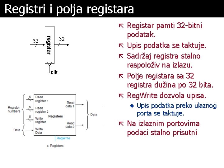 Registri i polja registara ã Registar pamti 32 -bitni registar 32 clk 32 ã