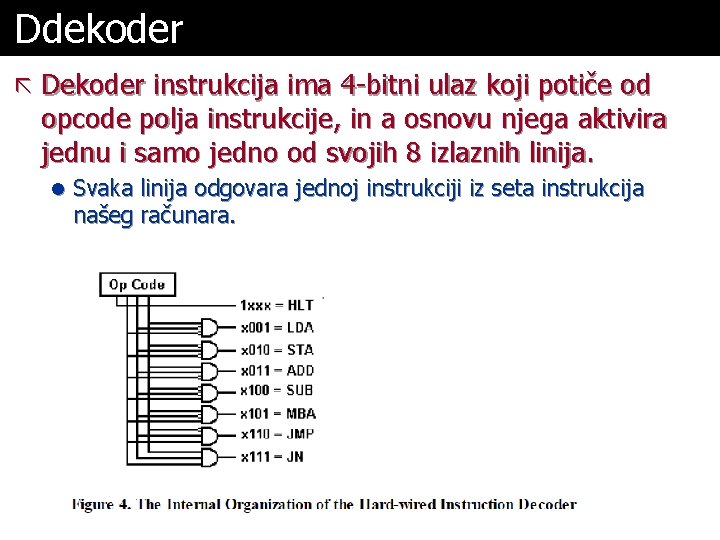 Ddekoder ã Dekoder instrukcija ima 4 -bitni ulaz koji potiče od opcode polja instrukcije,