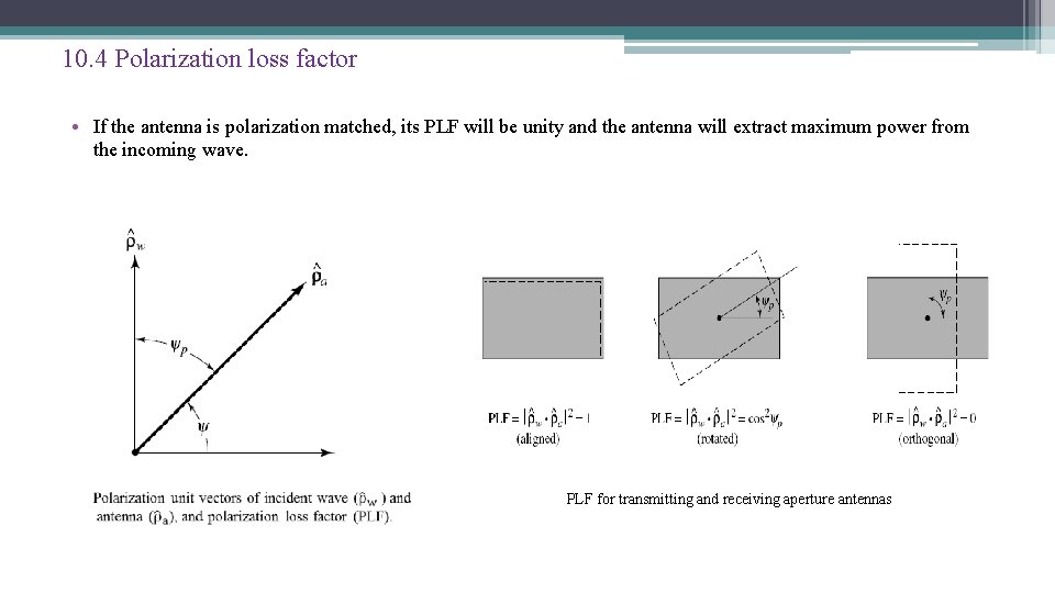 10. 4 Polarization loss factor • If the antenna is polarization matched, its PLF