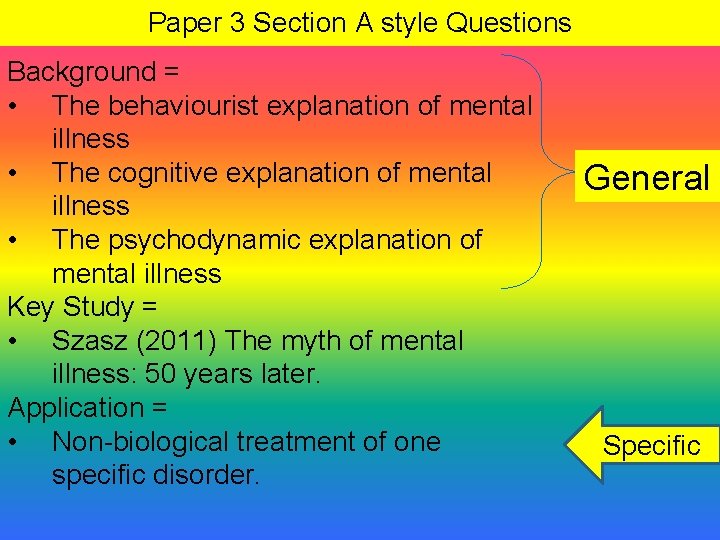 Paper 3 Section A style Questions Background = • The behaviourist explanation of mental
