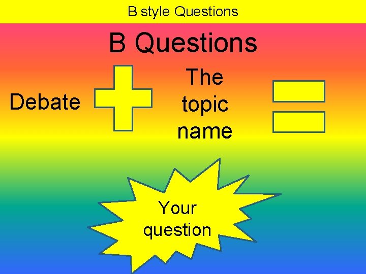 B style Questions B Questions Debate The topic name Your question 
