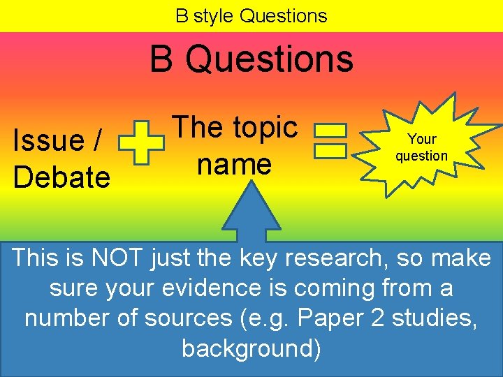 B style Questions B Questions Issue / Debate The topic name Your question This