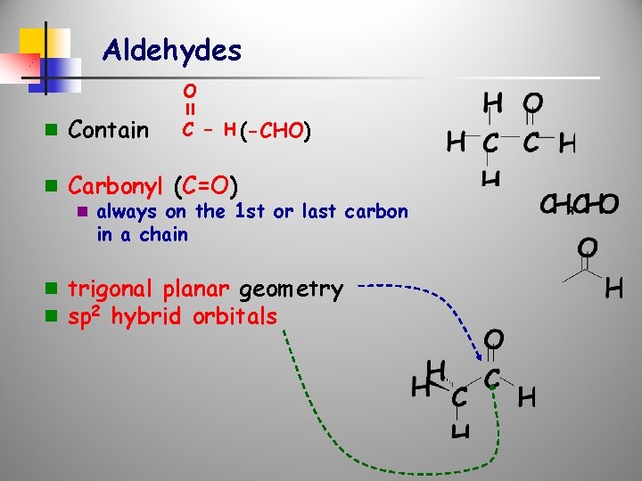 Aldehydes O n Contain C - H (-CHO) n Carbonyl (C=O) n always on