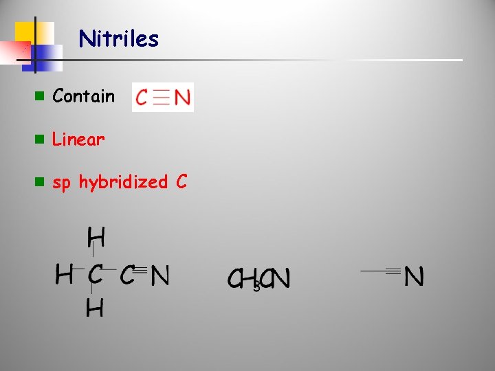 Nitriles n Contain n Linear n sp hybridized C 