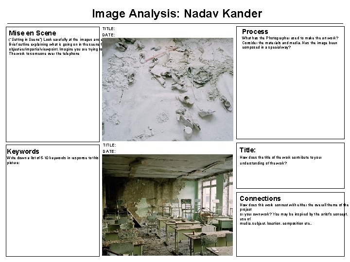 Image Analysis: Nadav Kander Mise en Scene TITLE: DATE: (“Setting in Scene”) Look carefully Image Analysis: Nadav Kander Mise en Scene TITLE: DATE: (“Setting in Scene”) Look carefully