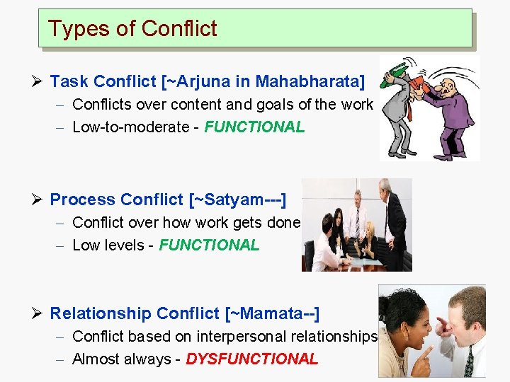 Types of Conflict Ø Task Conflict [~Arjuna in Mahabharata] – Conflicts over content and