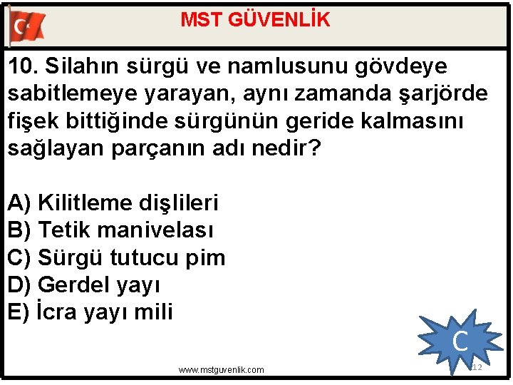 MST GÜVENLİK 10. Silahın sürgü ve namlusunu gövdeye sabitlemeye yarayan, aynı zamanda şarjörde fişek