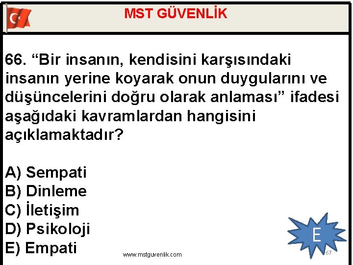 MST GÜVENLİK 66. “Bir insanın, kendisini karşısındaki insanın yerine koyarak onun duygularını ve düşüncelerini