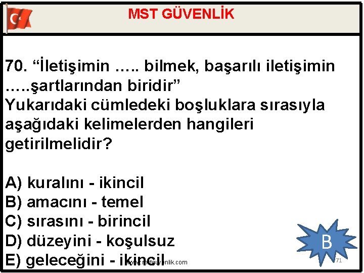 MST GÜVENLİK 70. “İletişimin …. . bilmek, başarılı iletişimin …. . şartlarından biridir” Yukarıdaki