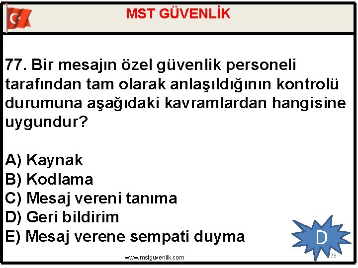 MST GÜVENLİK 77. Bir mesajın özel güvenlik personeli tarafından tam olarak anlaşıldığının kontrolü durumuna