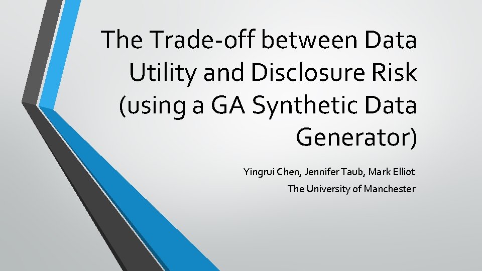 The Trade-off between Data Utility and Disclosure Risk (using a GA Synthetic Data Generator)