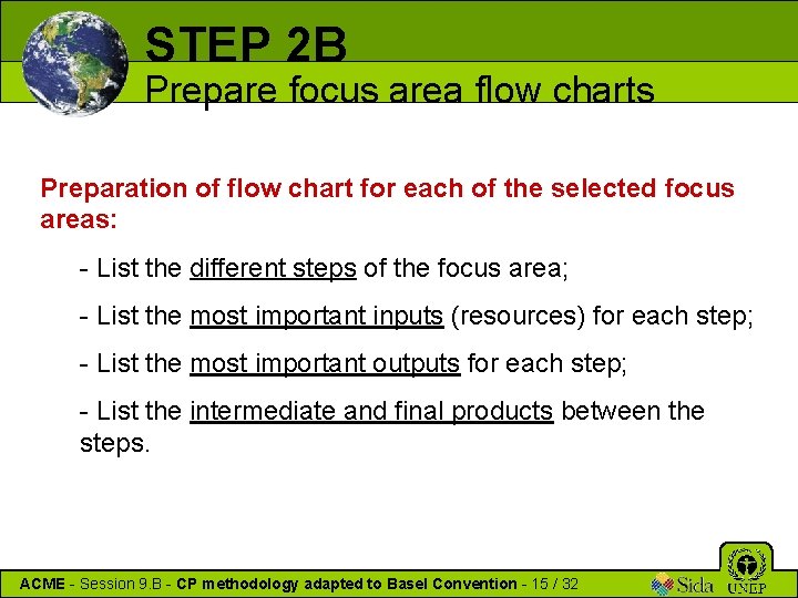 STEP 2 B Prepare focus area flow charts Preparation of flow chart for each