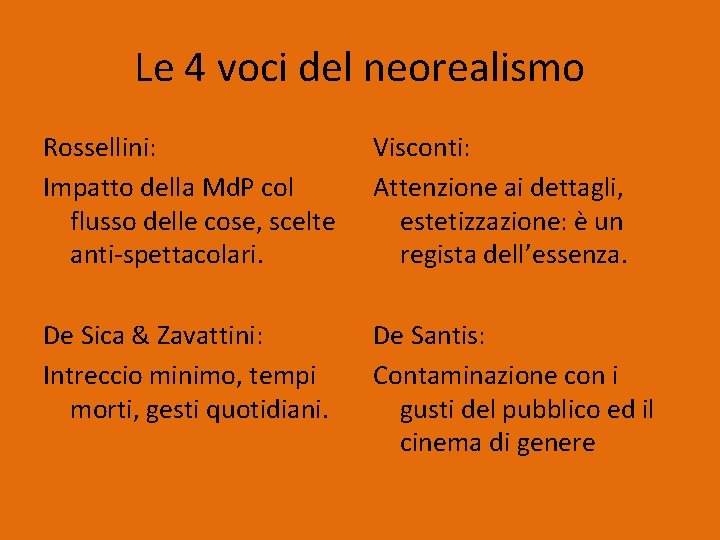 Le 4 voci del neorealismo Rossellini: Impatto della Md. P col flusso delle cose,