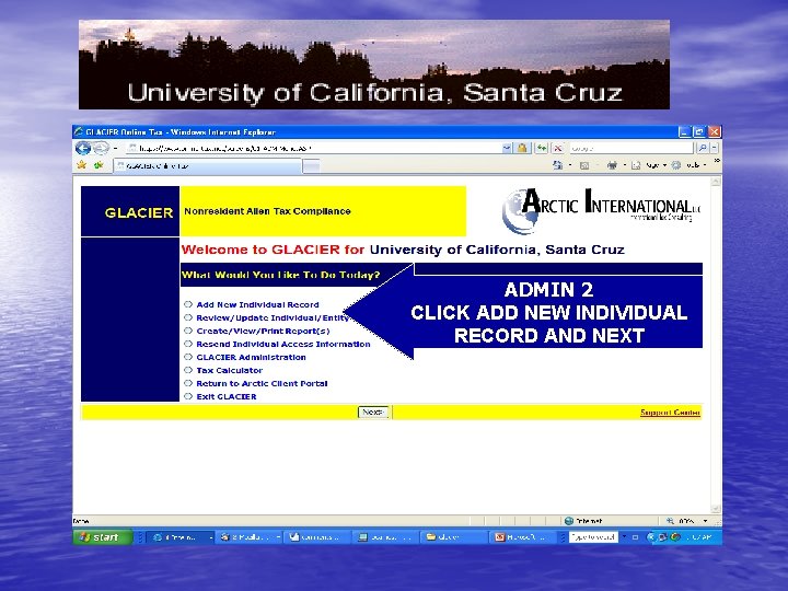 ADMIN 2 CLICK ADD NEW INDIVIDUAL RECORD AND NEXT 