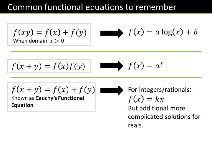 Common functional equations to remember 
