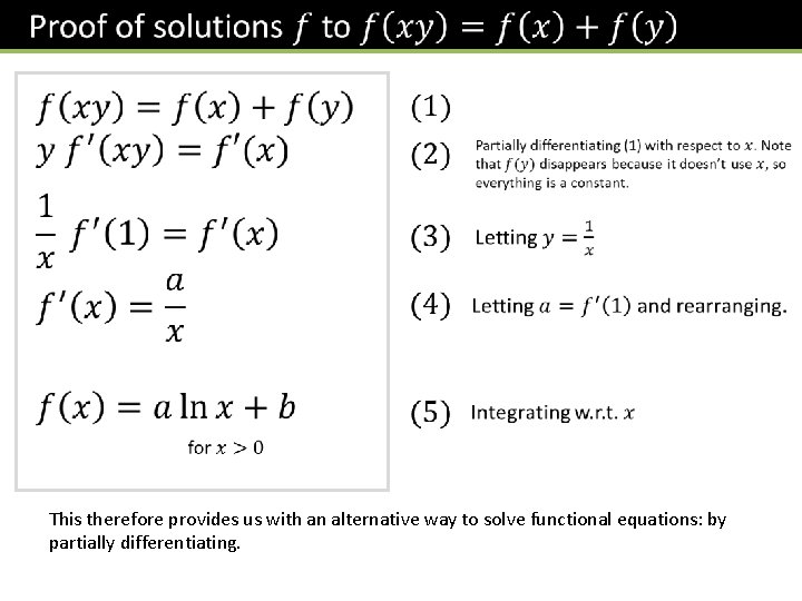 This therefore provides us with an alternative way to solve functional equations: by