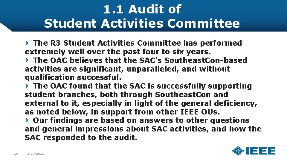 1. 1 Audit of Student Activities Committee The R 3 Student Activities Committee has