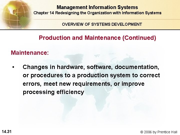 Management Information Systems Chapter 14 Redesigning the Organization with Information Systems OVERVIEW OF SYSTEMS