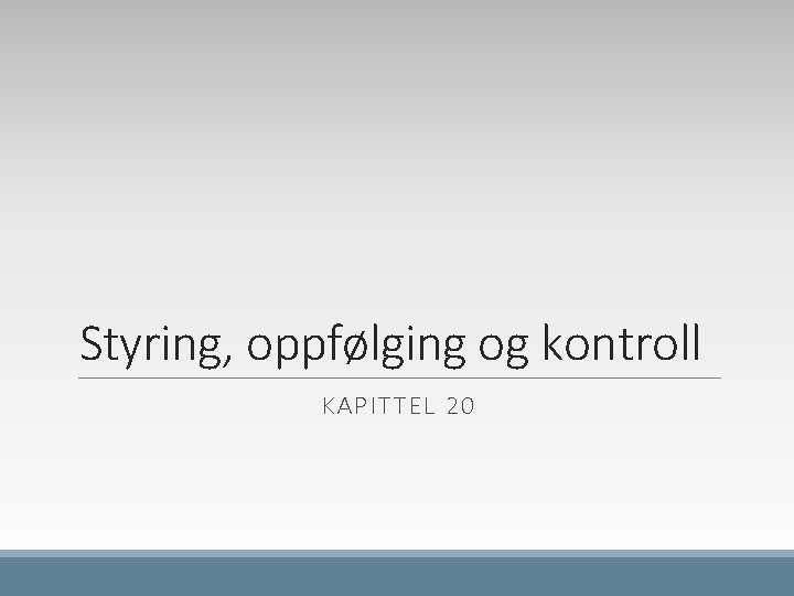 Styring, oppfølging og kontroll KAPITTEL 20 