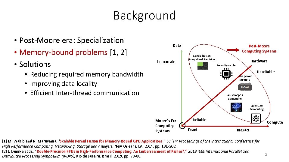 Background • Post-Moore era: Specialization • Memory-bound problems [1, 2] • Solutions Data Inaccurate