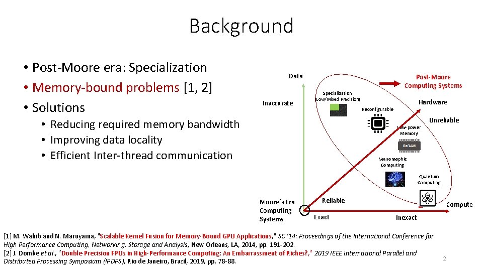 Background • Post-Moore era: Specialization • Memory-bound problems [1, 2] • Solutions Data Inaccurate