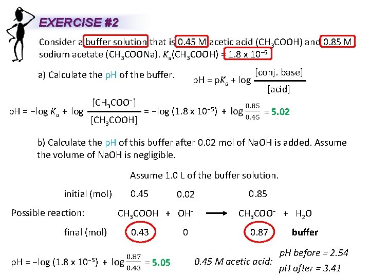 EXERCISE #2 Consider a buffer solution that is 0. 45 M acetic acid (CH
