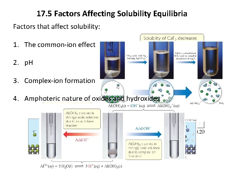 17. 5 Factors Affecting Solubility Equilibria Factors that affect solubility: 1. The common-ion effect