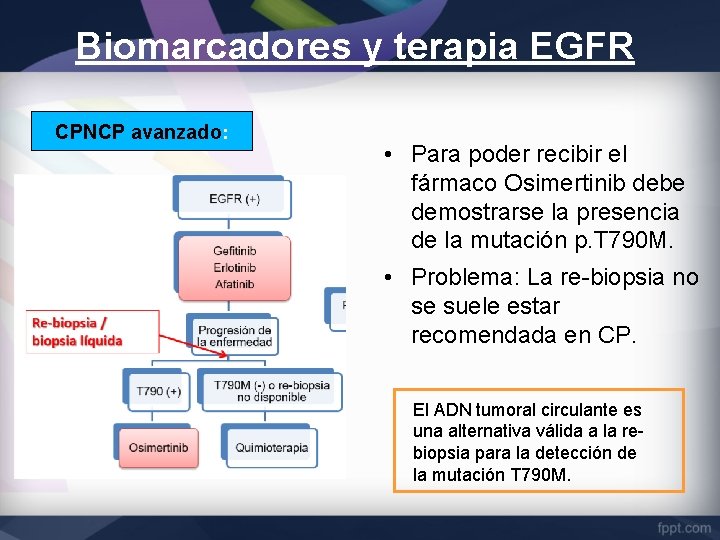 Biomarcadores y terapia EGFR CPNCP avanzado: • Para poder recibir el fármaco Osimertinib debe