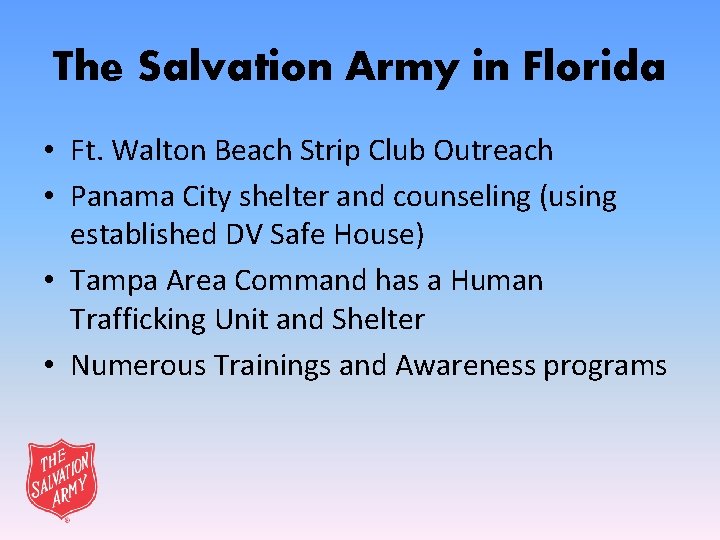 The Salvation Army in Florida • Ft. Walton Beach Strip Club Outreach • Panama