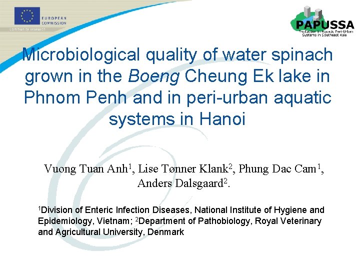 Microbiological quality of water spinach grown in the Boeng Cheung Ek lake in Phnom