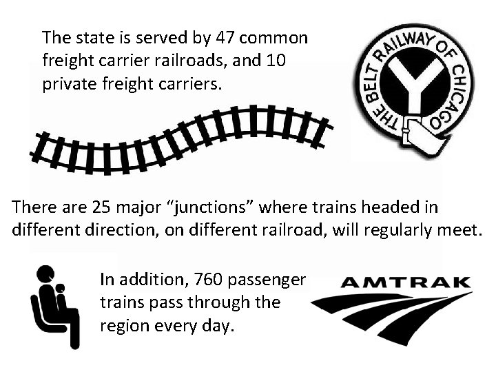 The state is served by 47 common freight carrier railroads, and 10 private freight