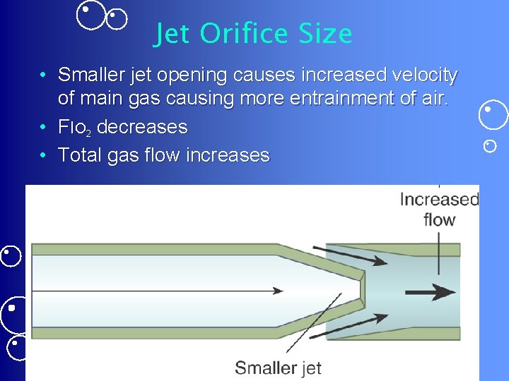 Jet Orifice Size • Smaller jet opening causes increased velocity of main gas causing