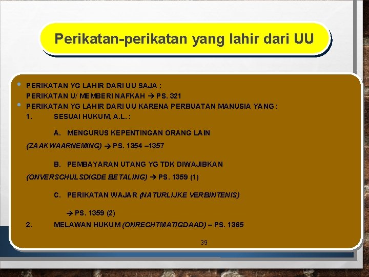 Perikatan-perikatan yang lahir dari UU • • PERIKATAN YG LAHIR DARI UU SAJA :