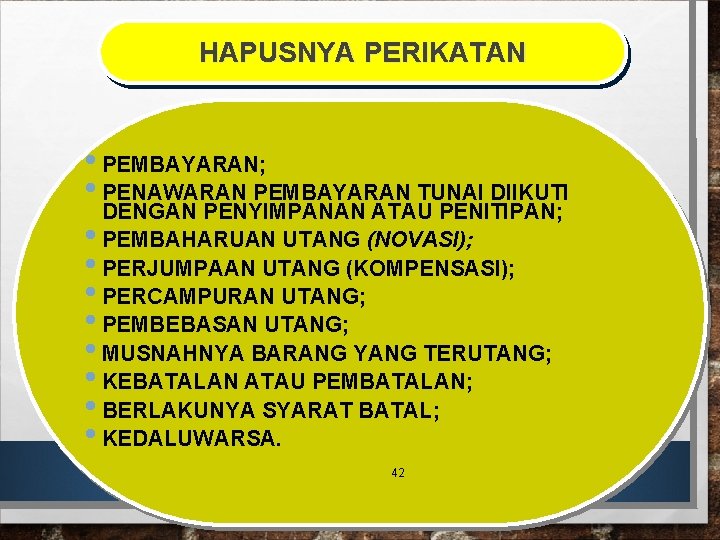 HAPUSNYA PERIKATAN • PEMBAYARAN; • PENAWARAN PEMBAYARAN TUNAI DIIKUTI DENGAN PENYIMPANAN ATAU PENITIPAN; •