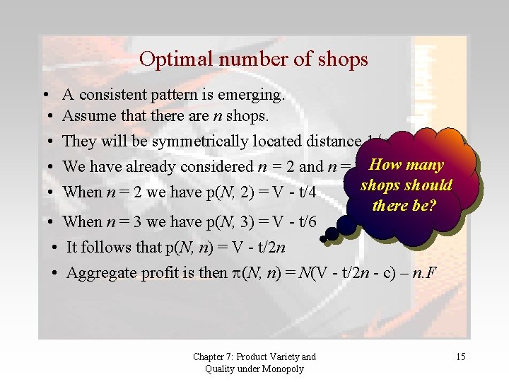 Optimal number of shops • • • A consistent pattern is emerging. Assume that