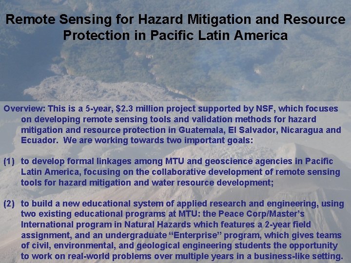 Remote Sensing For Hazard Mitigation And Resource Protection