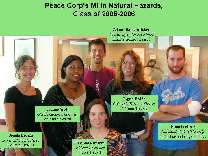 Peace Corp’s MI in Natural Hazards, Class of 2005 -2006 Adam Blankenbicker University of