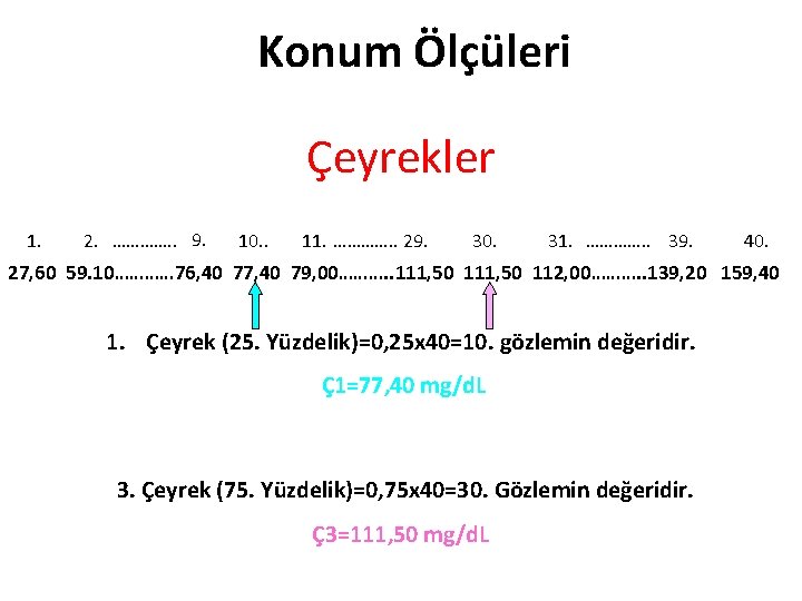 Konum Ölçüleri Çeyrekler 1. 2. …………. . 9. 10. . 11. …………. . 29.