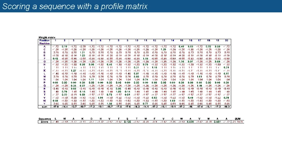 Scoring a sequence with a profile matrix 