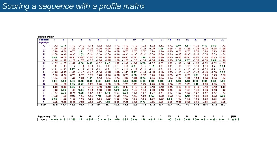 Scoring a sequence with a profile matrix 