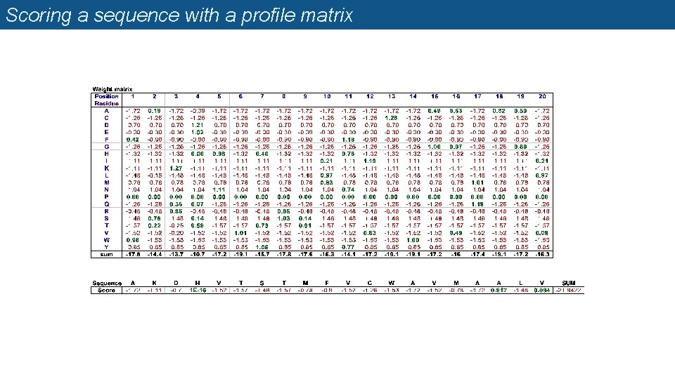 Scoring a sequence with a profile matrix 