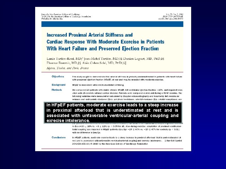 In HFp. EF patients, moderate exercise leads to a steep increase in proximal afterload