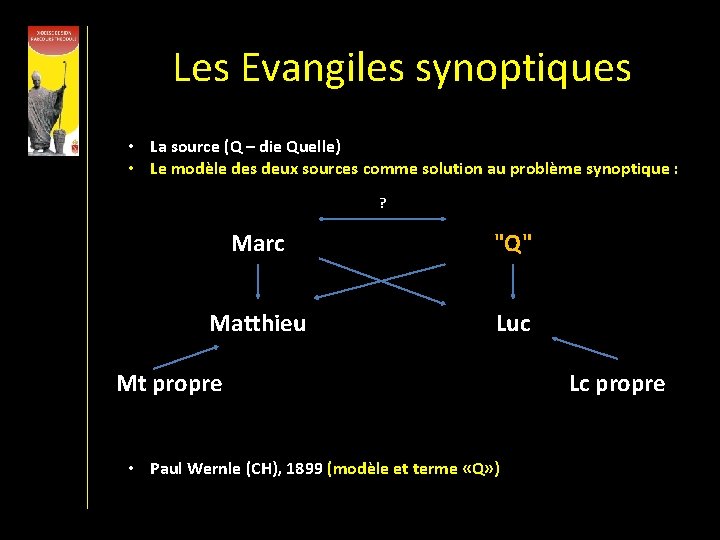 Les Evangiles synoptiques • La source (Q – die Quelle) • Le modèle des