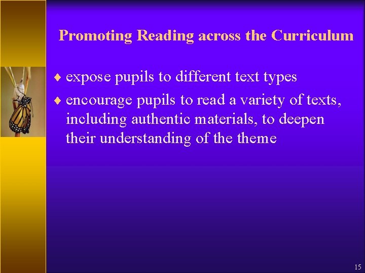 Promoting Reading across the Curriculum ¨ expose pupils to different text types ¨ encourage