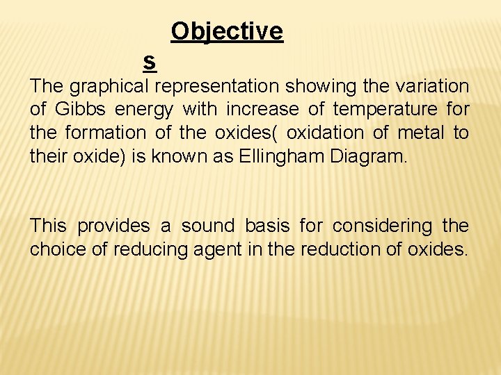 Objective s The graphical representation showing the variation of Gibbs energy with increase of